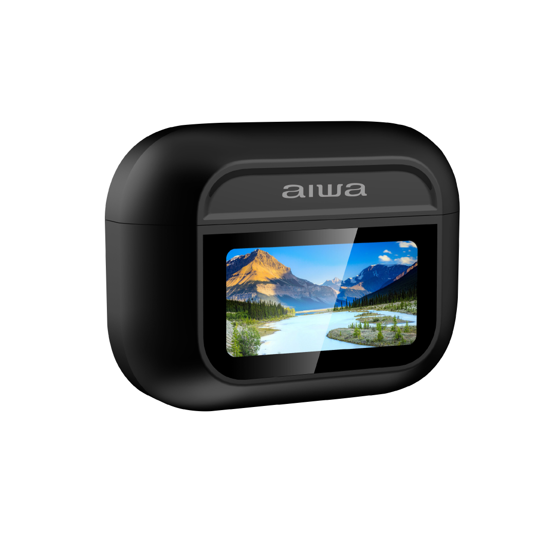 Audífonos Inálambricos Ear-buds ANC con Pantalla Táctil | TWS Waterpoof | Case con pantalla | Negros | AWTWSGPRO-B