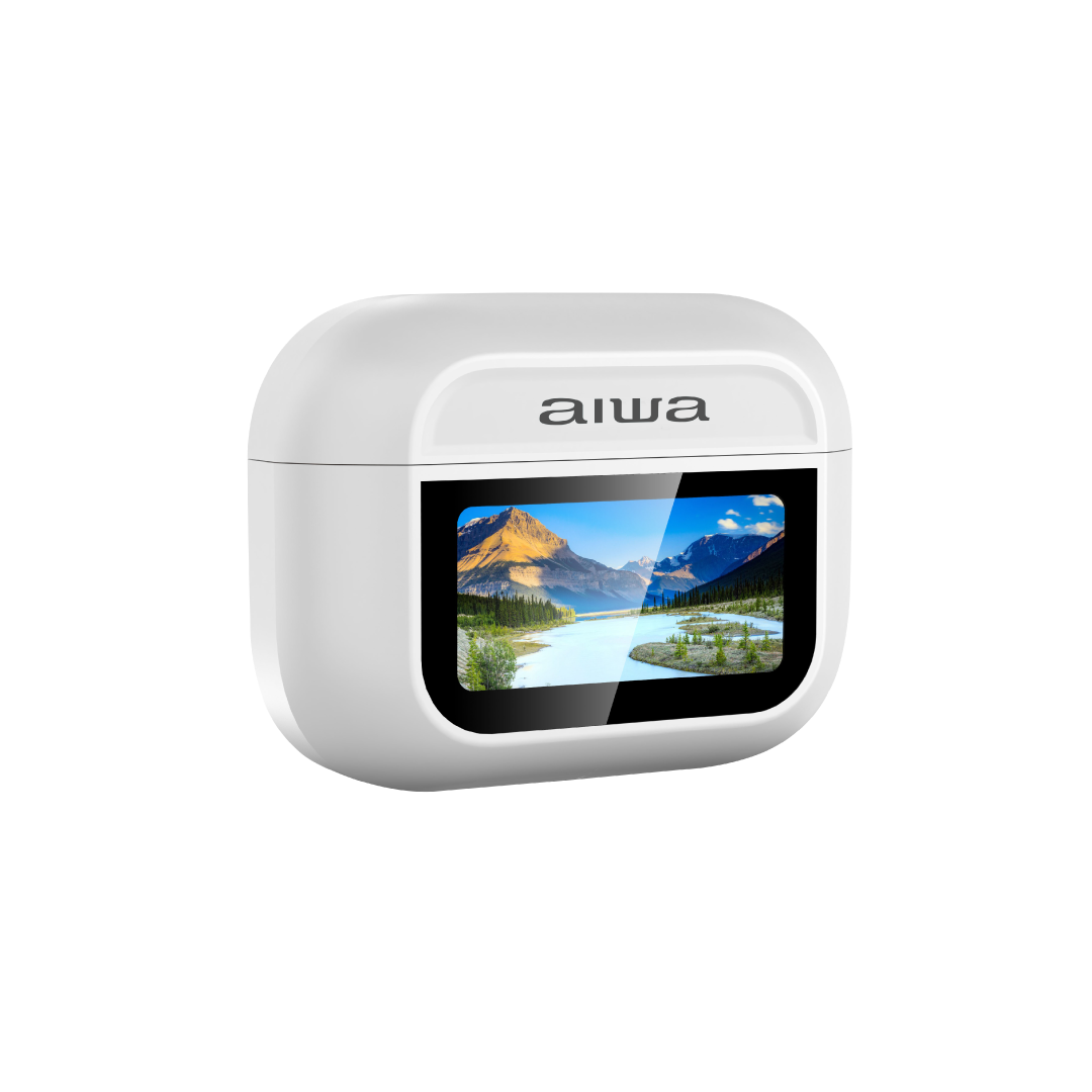 Audífonos Inálambricos Ear-buds ANC con Pantalla Táctil | TWS Waterpoof | Case con pantalla | Blancos | AWTWSGPRO-W