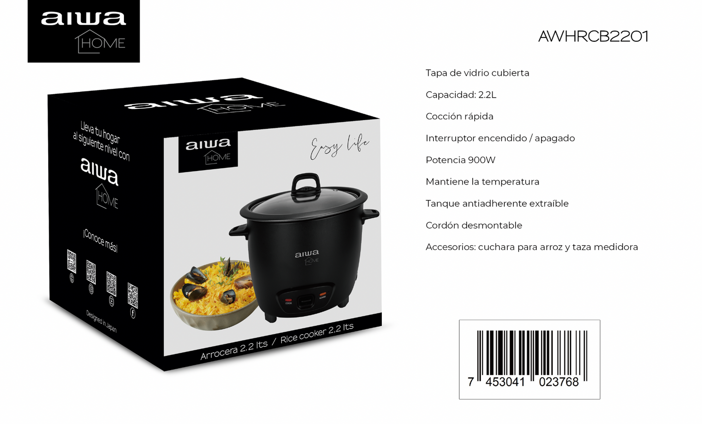 Olla Arrocera Eléctrica 12 tazas (2.2Lt) Color negro mate|AWHRCB2201