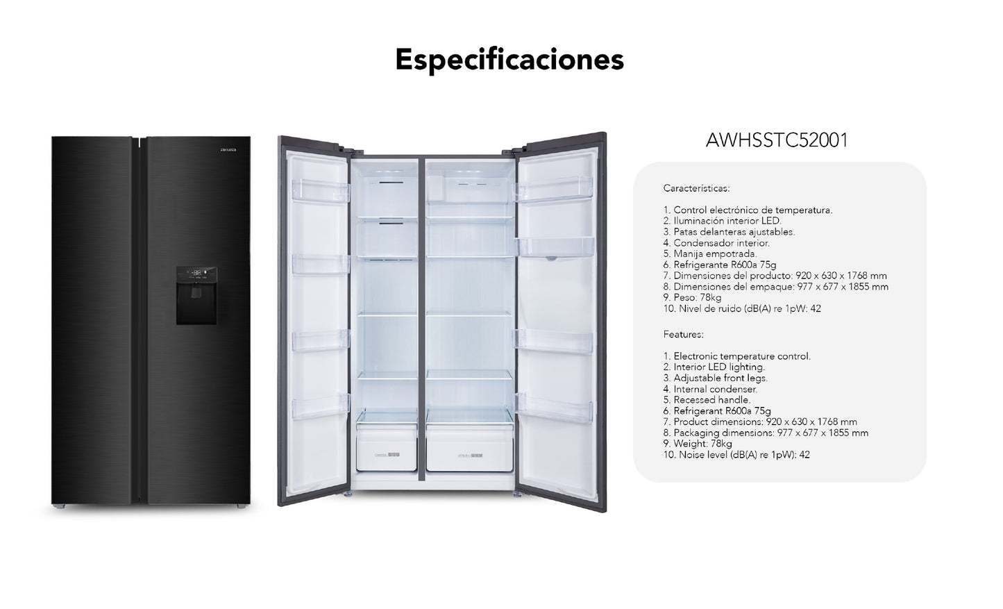 Refrigeradora| Black Edition| Side by Side de 17.8 CuFT | AWHSSTC52001