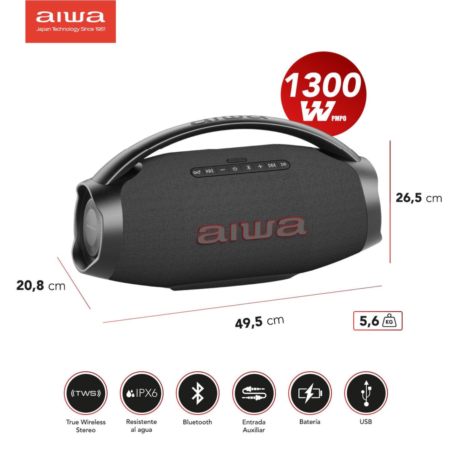 Bocina Portatil 1300W|BOOMBOX|130RMS|TWS|AWH51BT
