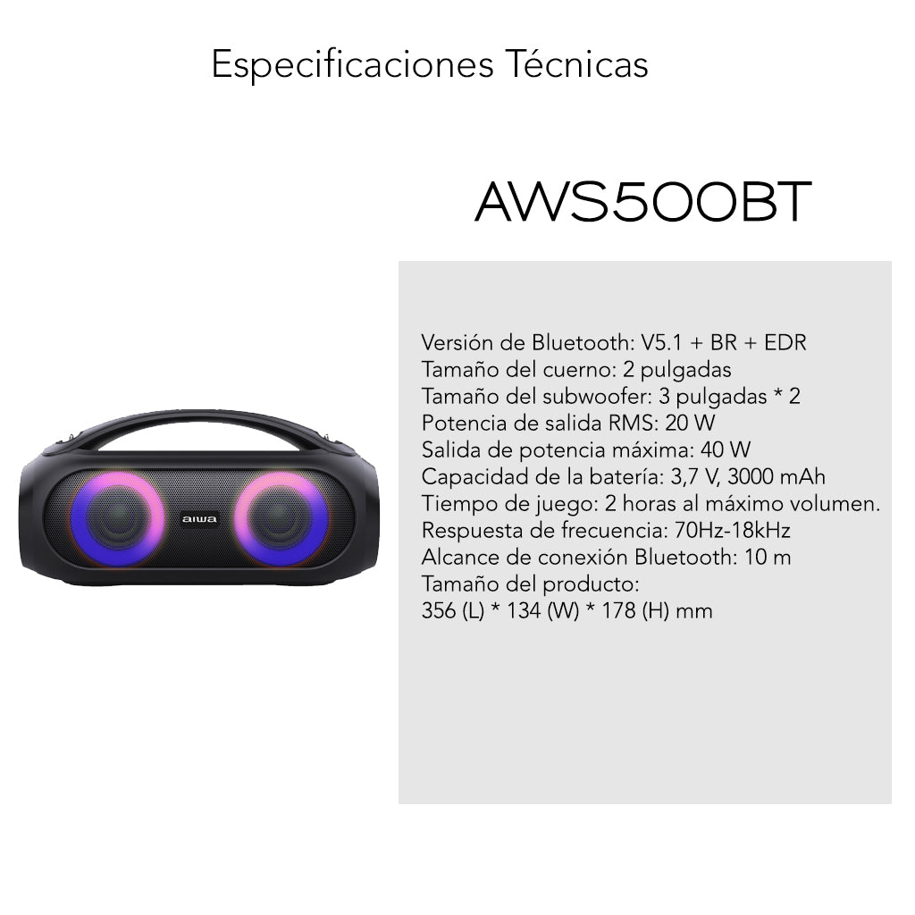 Bocina Inalámbrica True Wireless |40W| 3000Mah| AWS500BT