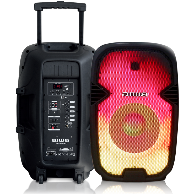 Sistema de Audio de 15" con trípode, micrófono y luces LED multicolor - AWSP15TWL